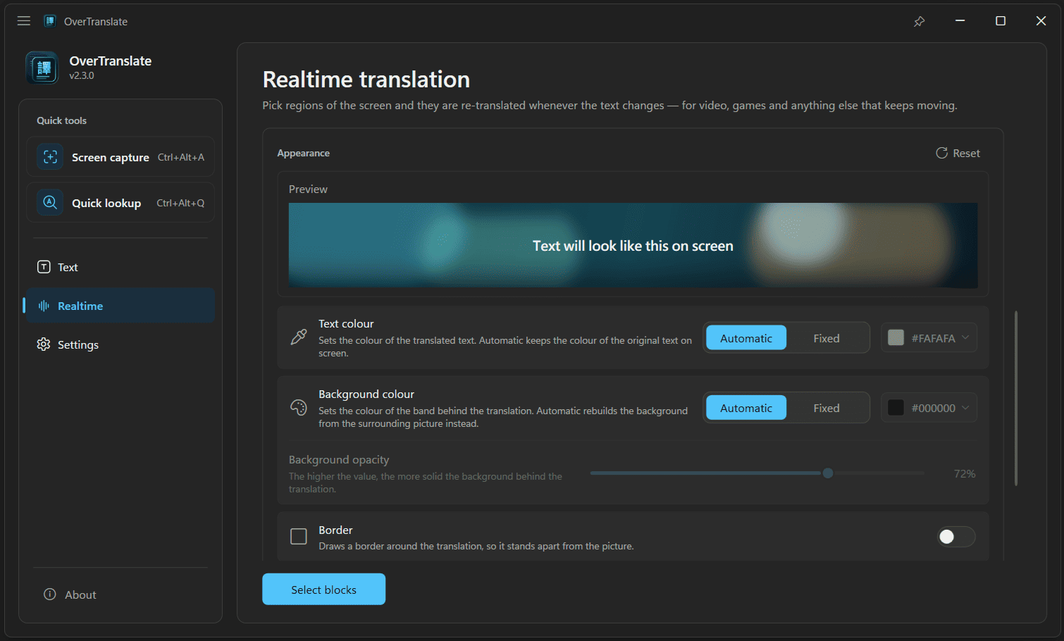 Real-time translation window preview