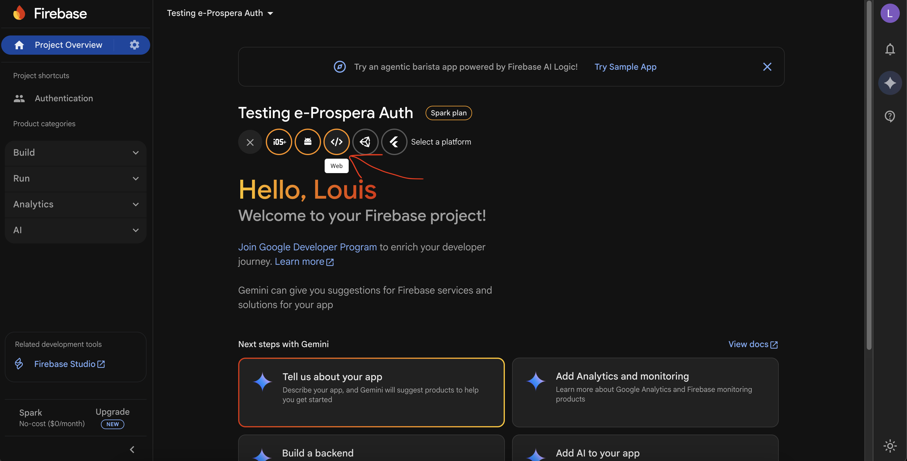 Firebase project creation