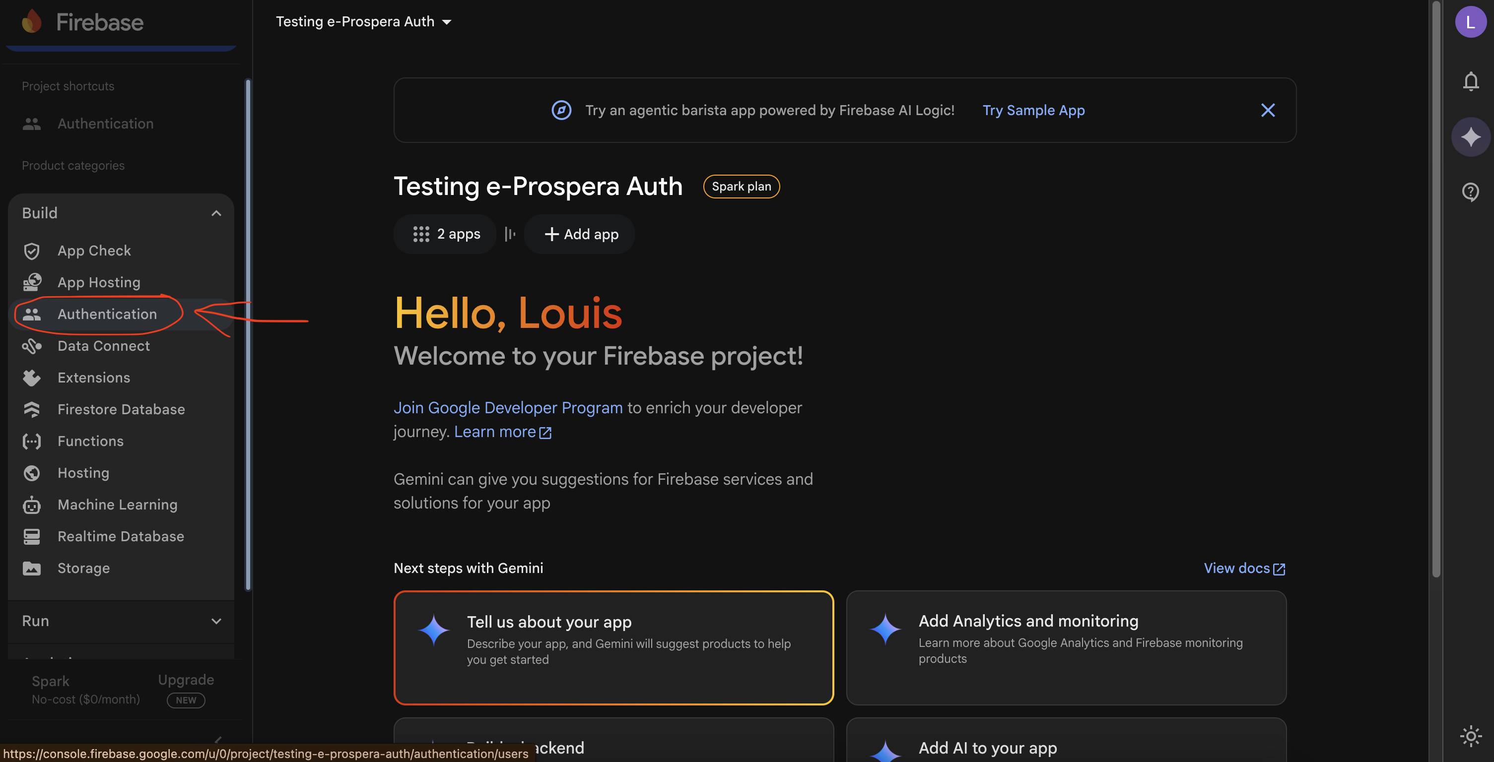 Firebase project creation