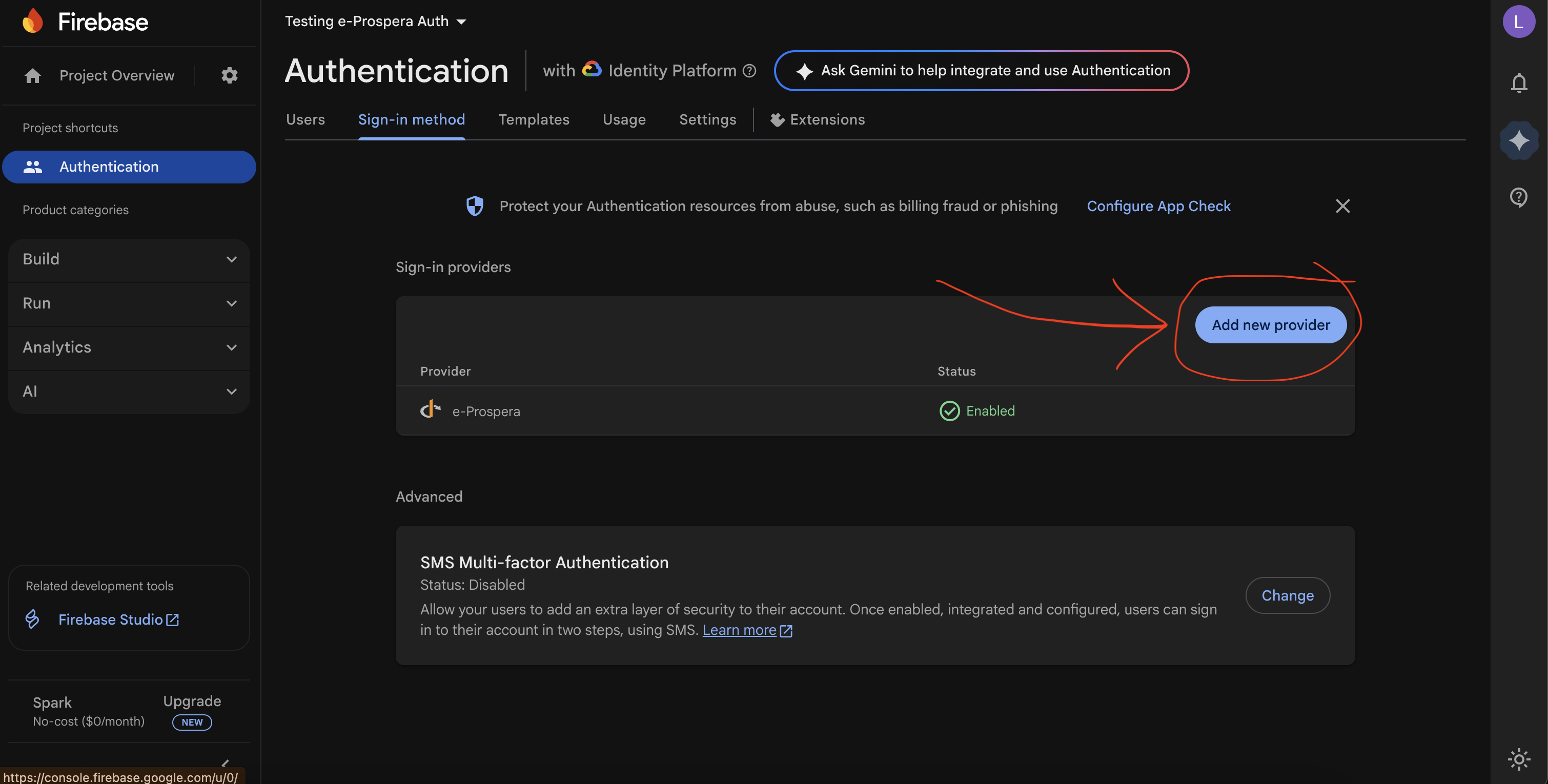 Firebase project creation