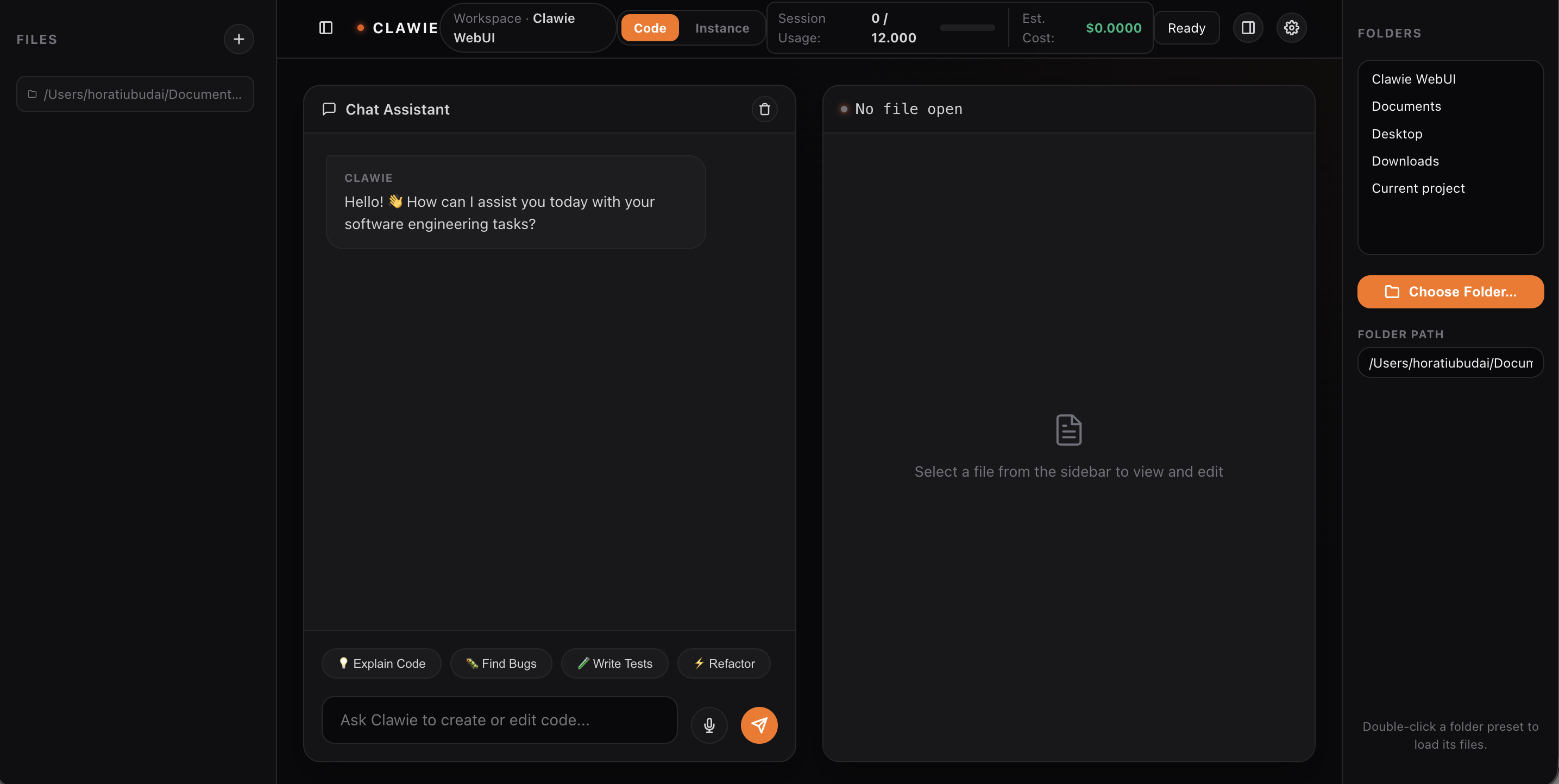 Clawie Web UI Overview