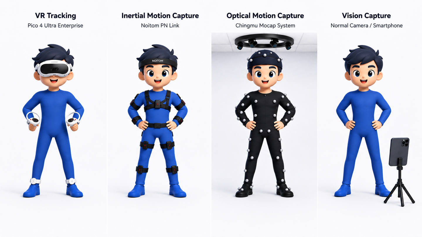 HoloSMPL inputs from VR, inertial, optical, and vision capture