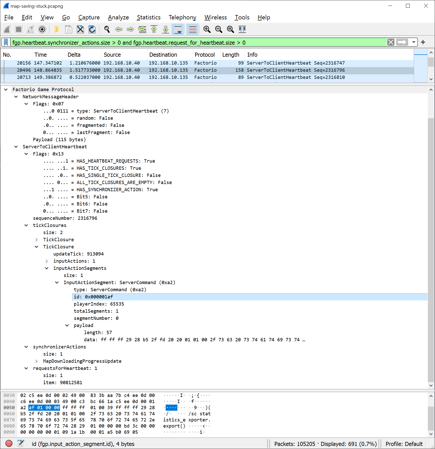 Screenshot of the Factorio dissector in action