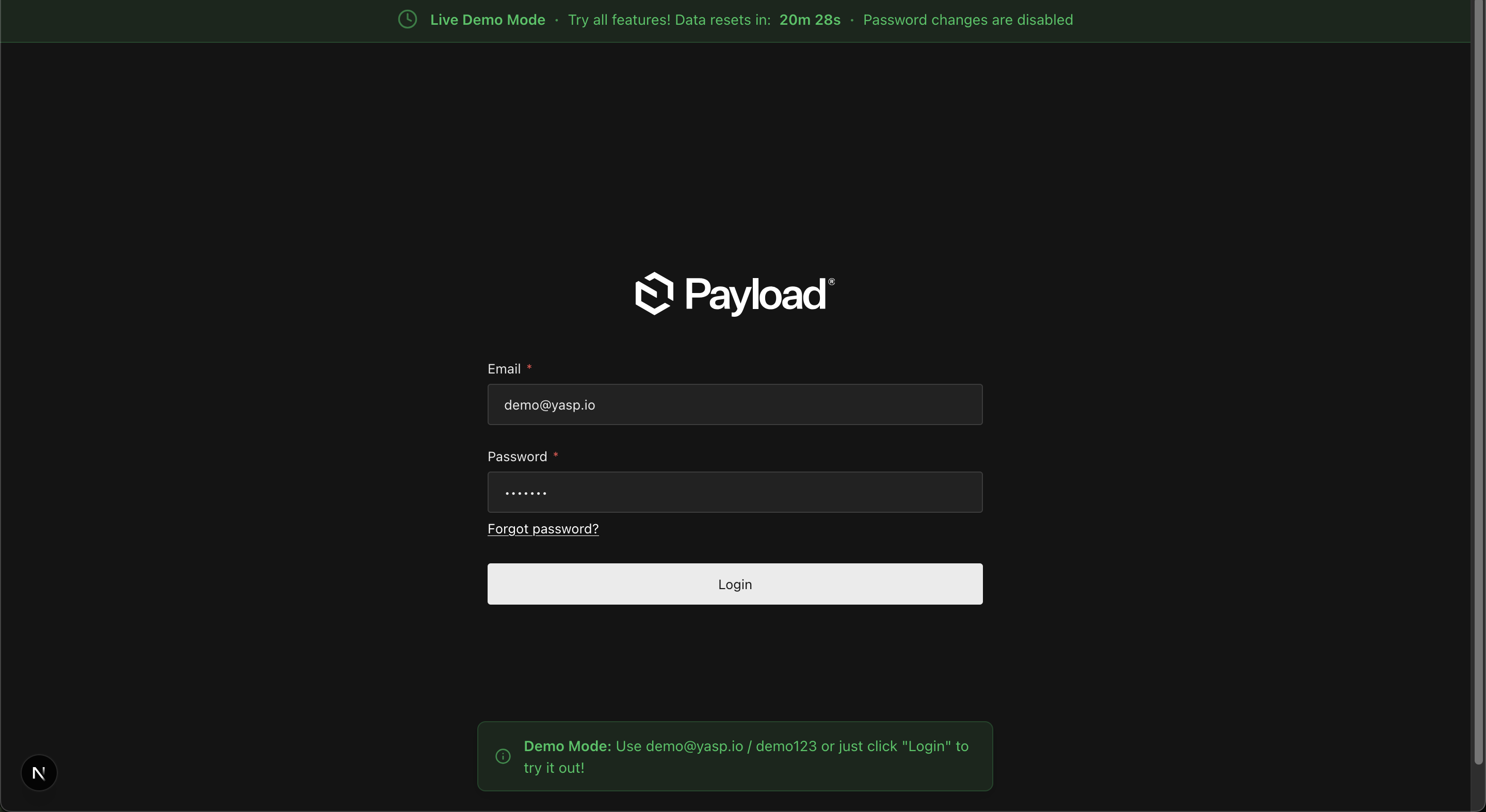 Demo Login Page