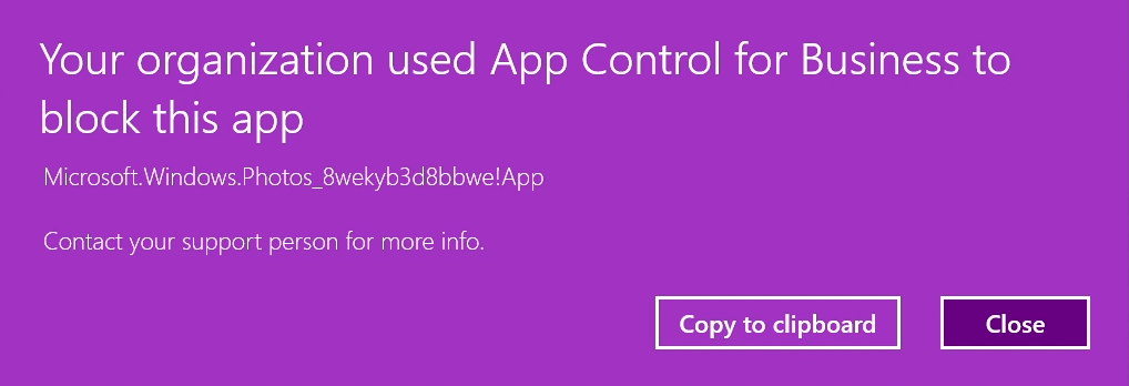 PFN blocked Photos app notice in Windows