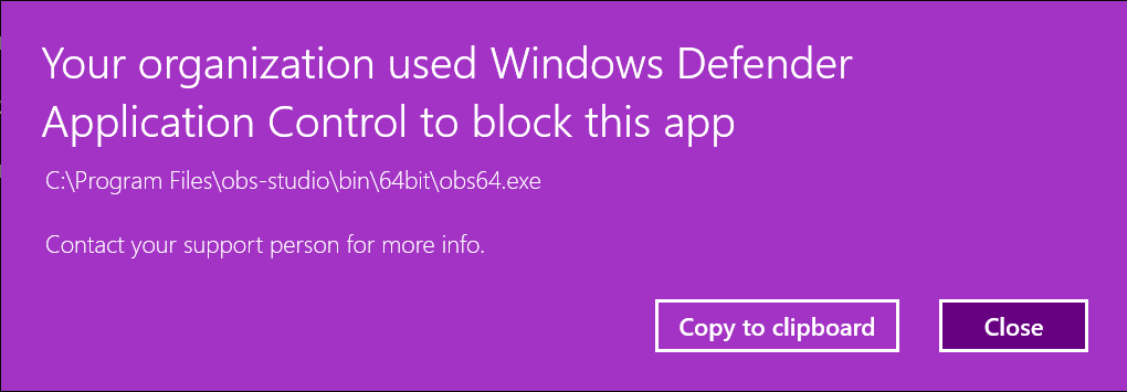Error message when Code Integrity in Windows blocks an executable