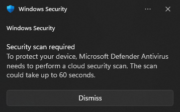 Windows Security Cloud Scan Notification