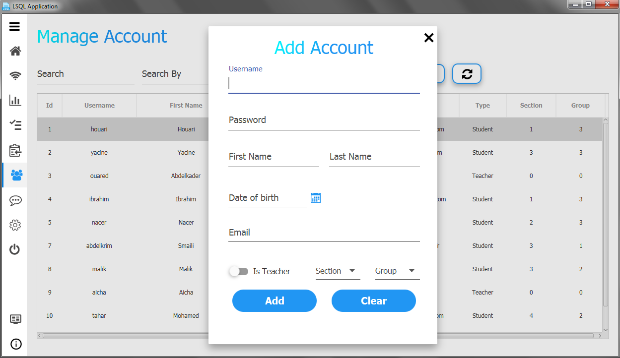 screenshot of manage account
