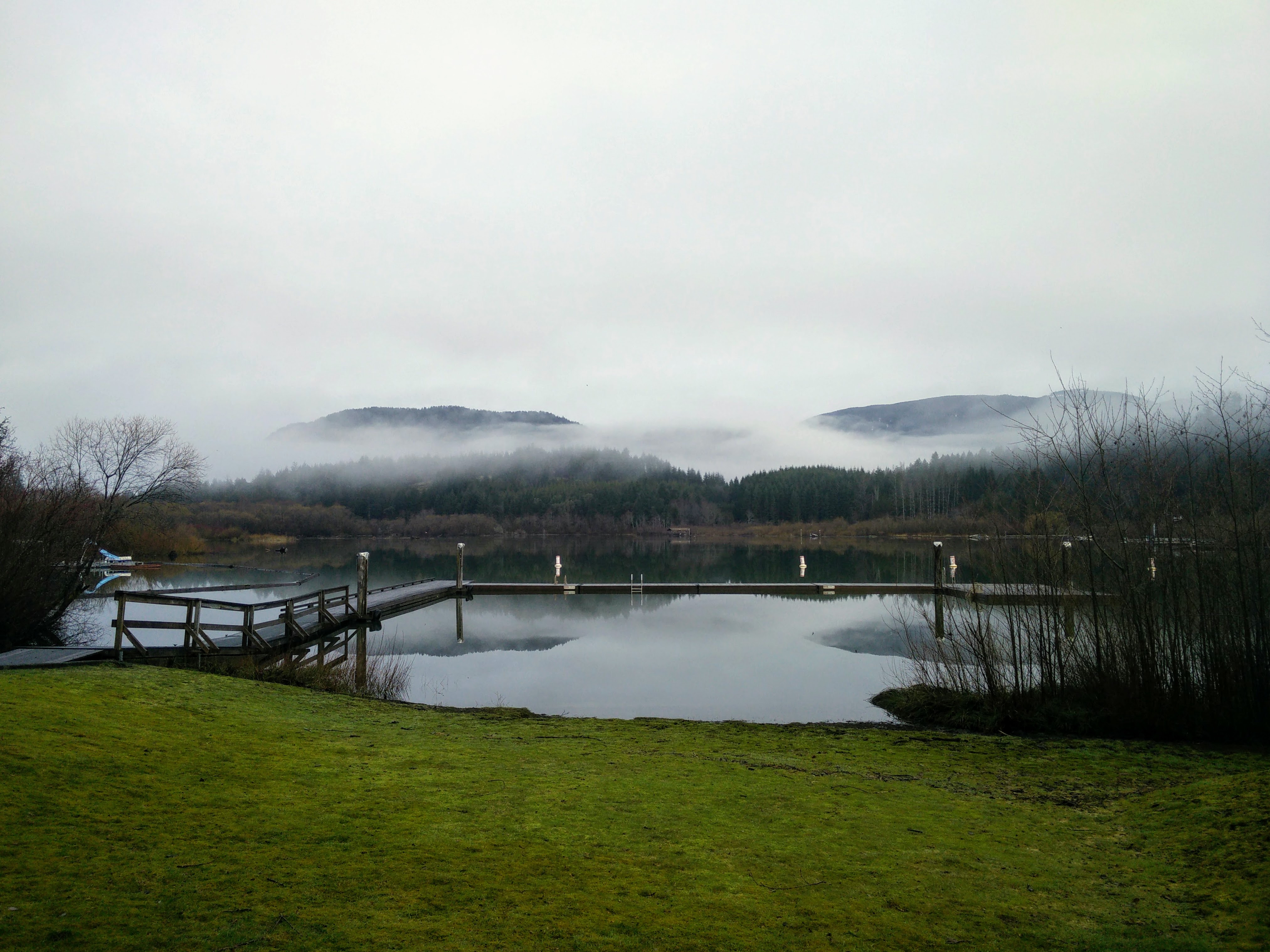 A foggy lake in Cowichan Valley