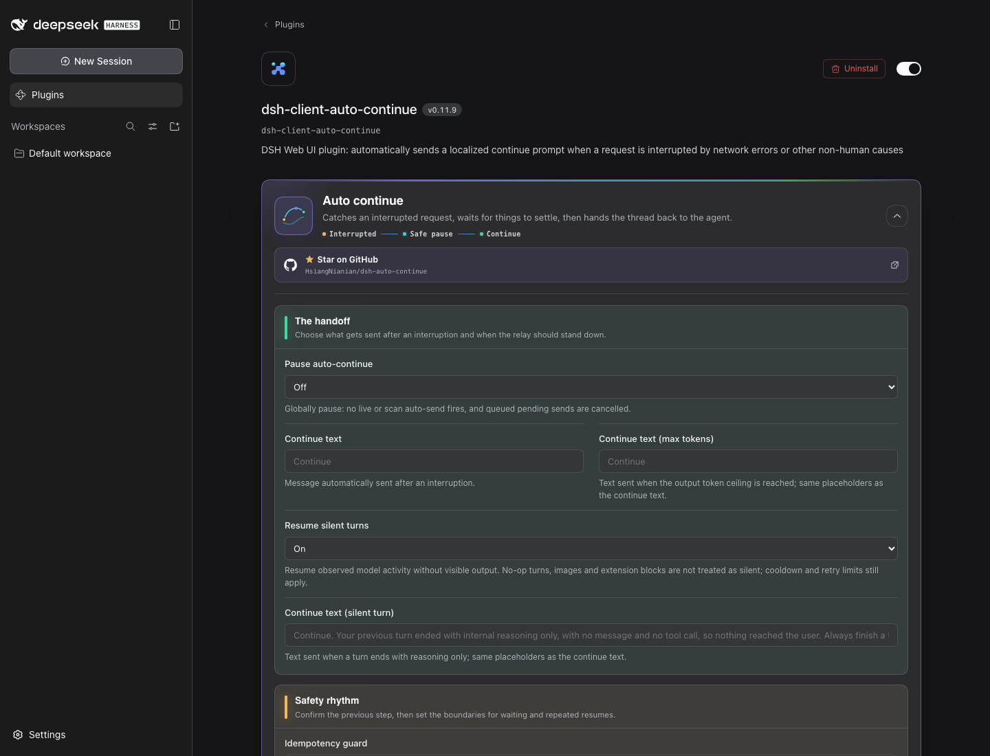 Expanded Auto continue configuration on DSH 0.1.7