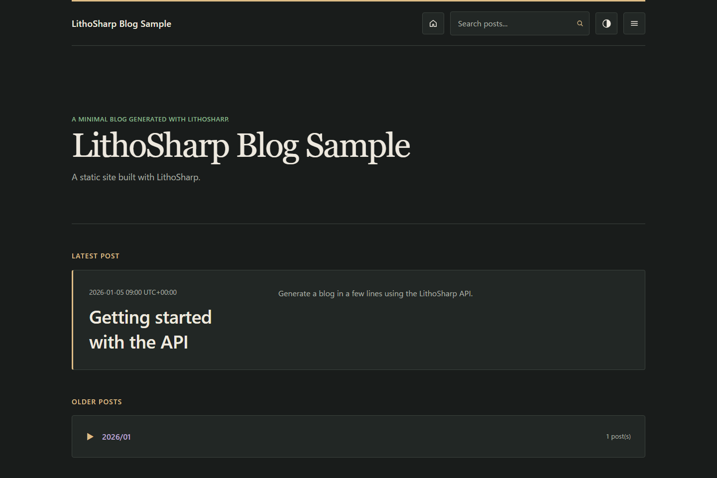Blog sample with featured article and navigation