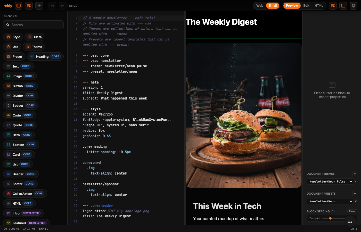 mklyml editor with email preview