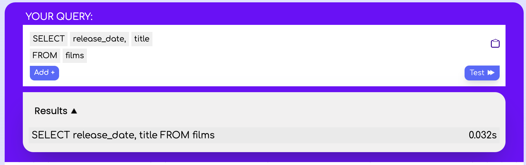 query result loaded