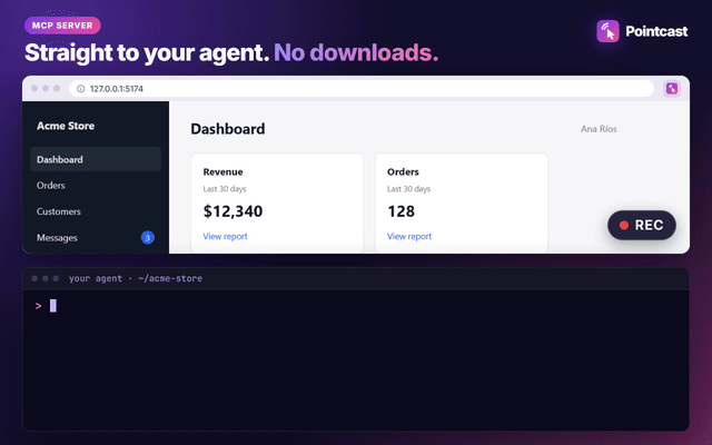 Stop sends the recording to the agent's MCP server; the agent reads it and edits the line