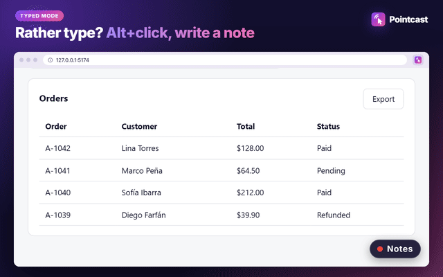 Typed mode: Alt+click, type a note, press Enter