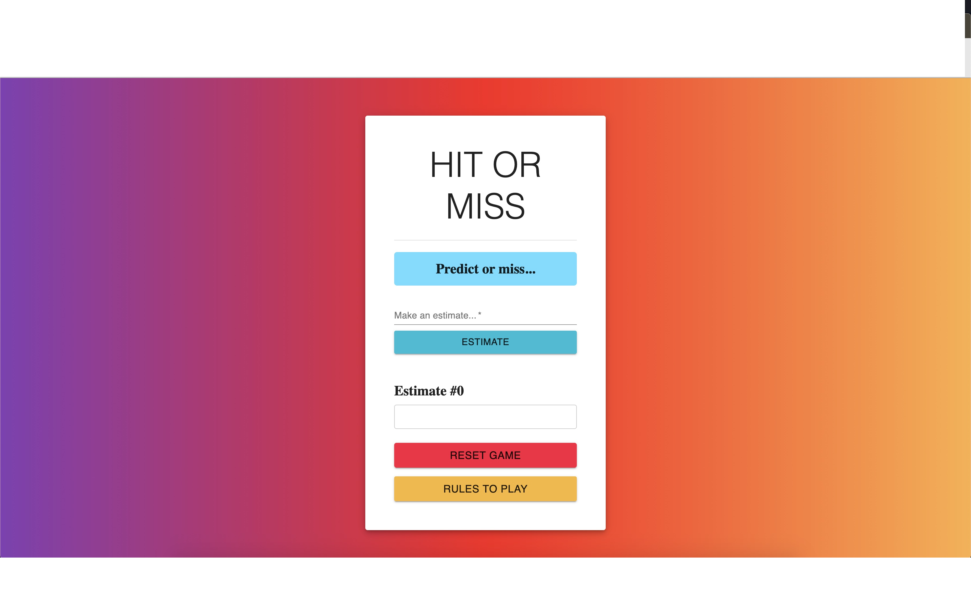 Colourful Hit or Miss estimation game interface