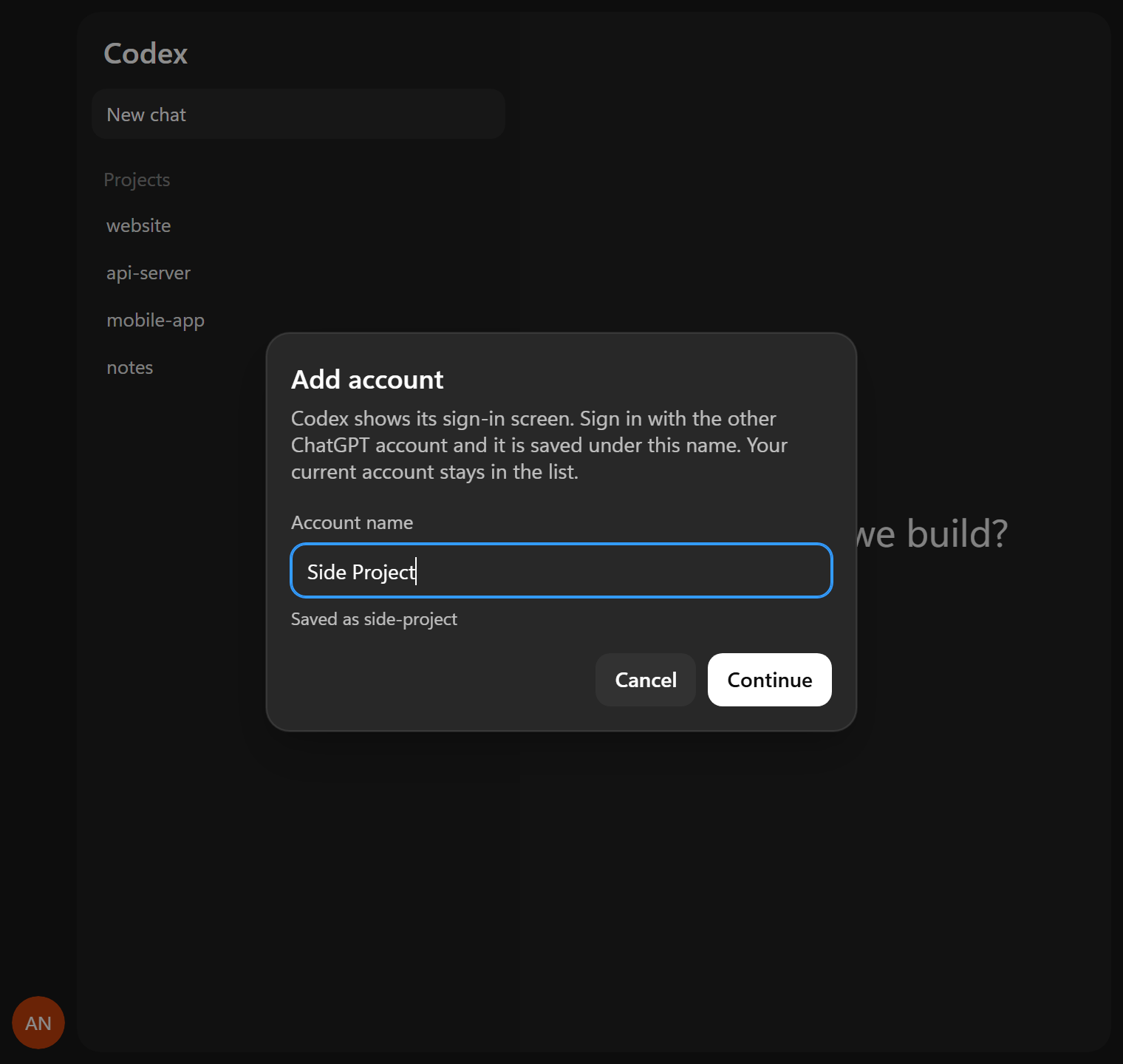 Add workspace profile dialog