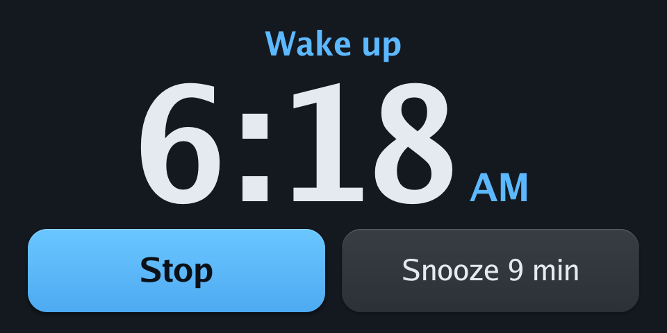 An alarm ringing, with Stop and Snooze