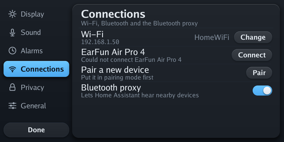 Settings: Connections