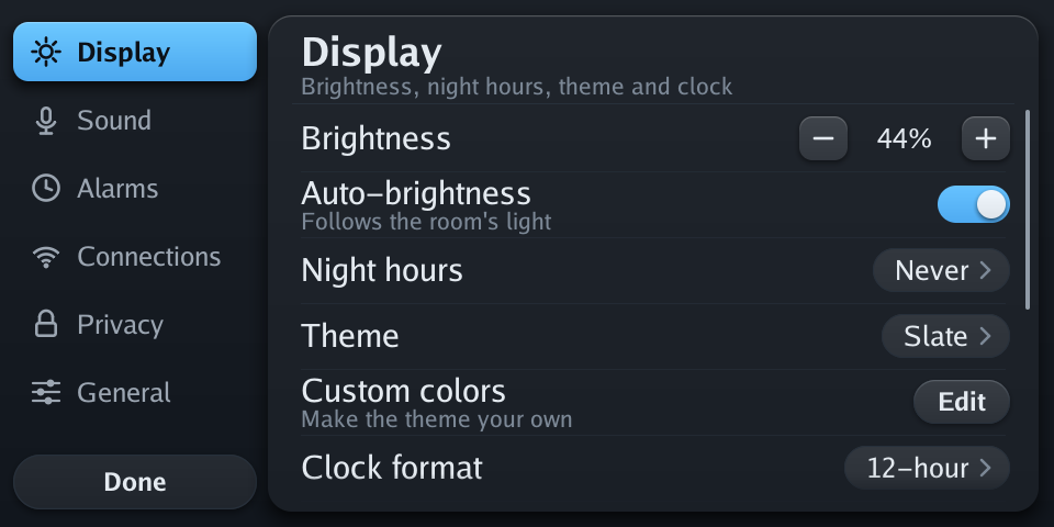 Settings: Display