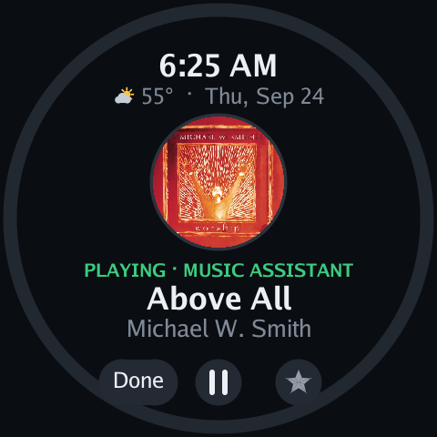 Now playing on the Echo Spot, with the album cover in a circle