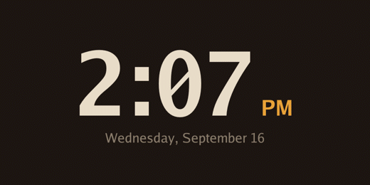 The screen turning into a sunrise over the twenty minutes before an alarm: a dark red sky warming through orange to a pale gold, a sun climbing into it, the time readable throughout