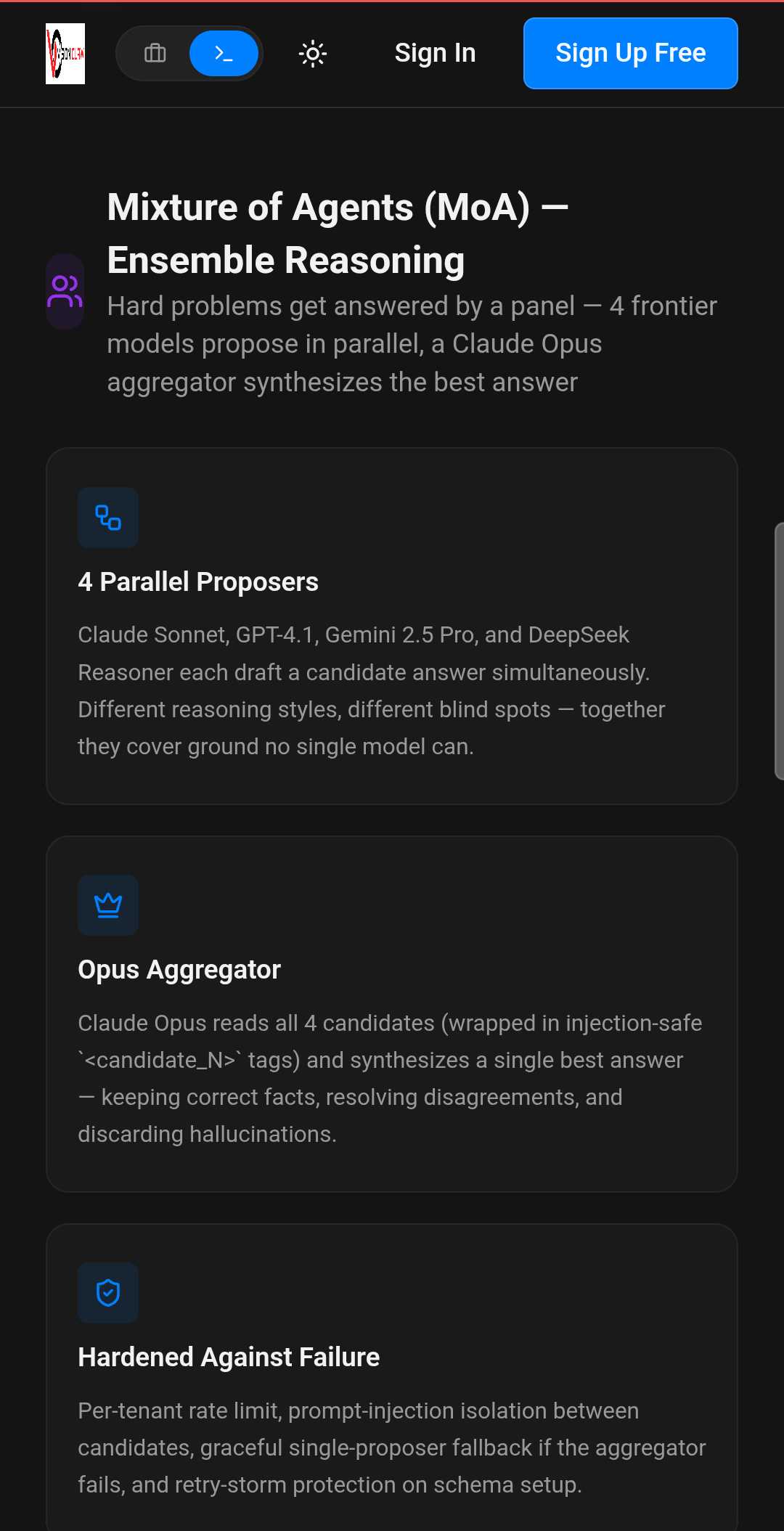Mixture of Agents โ 4 frontier proposers + Opus aggregator
