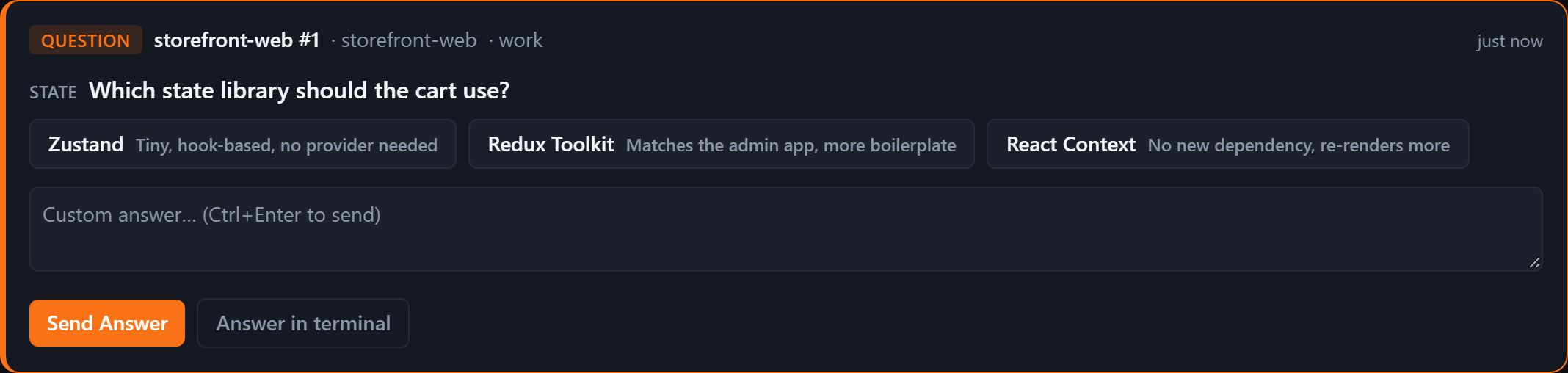 AskUserQuestion rendered as option buttons