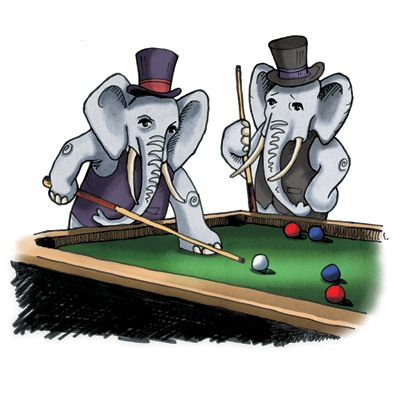 Elephants playing snooker