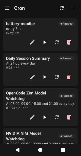 Hermes Mobile cron jobs screen