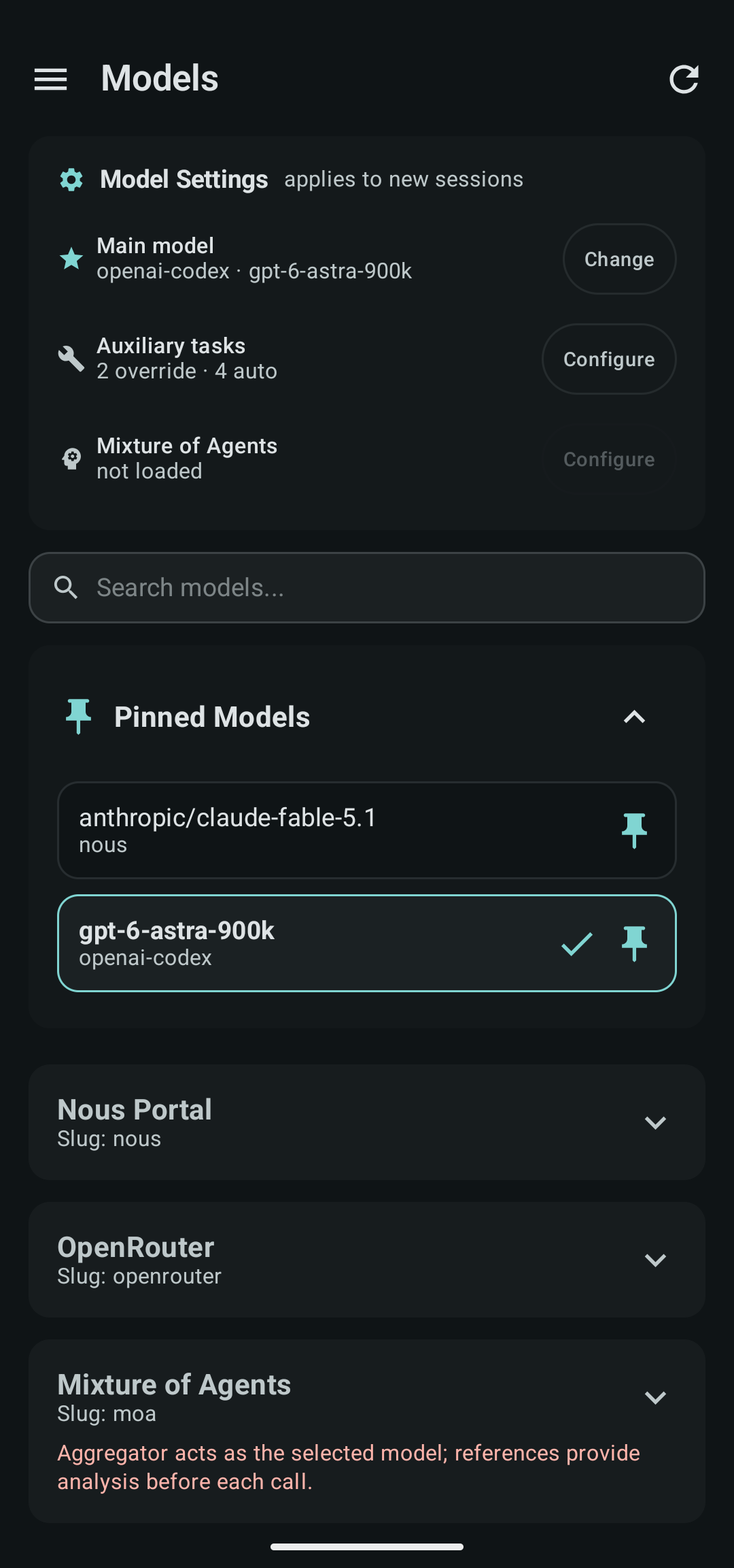 Hermes Mobile models screen