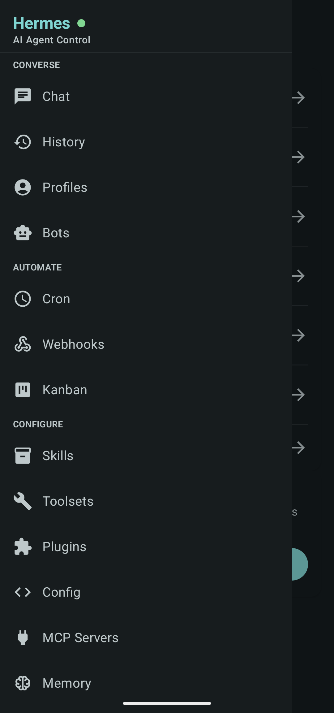 Hermes Mobile primary navigation