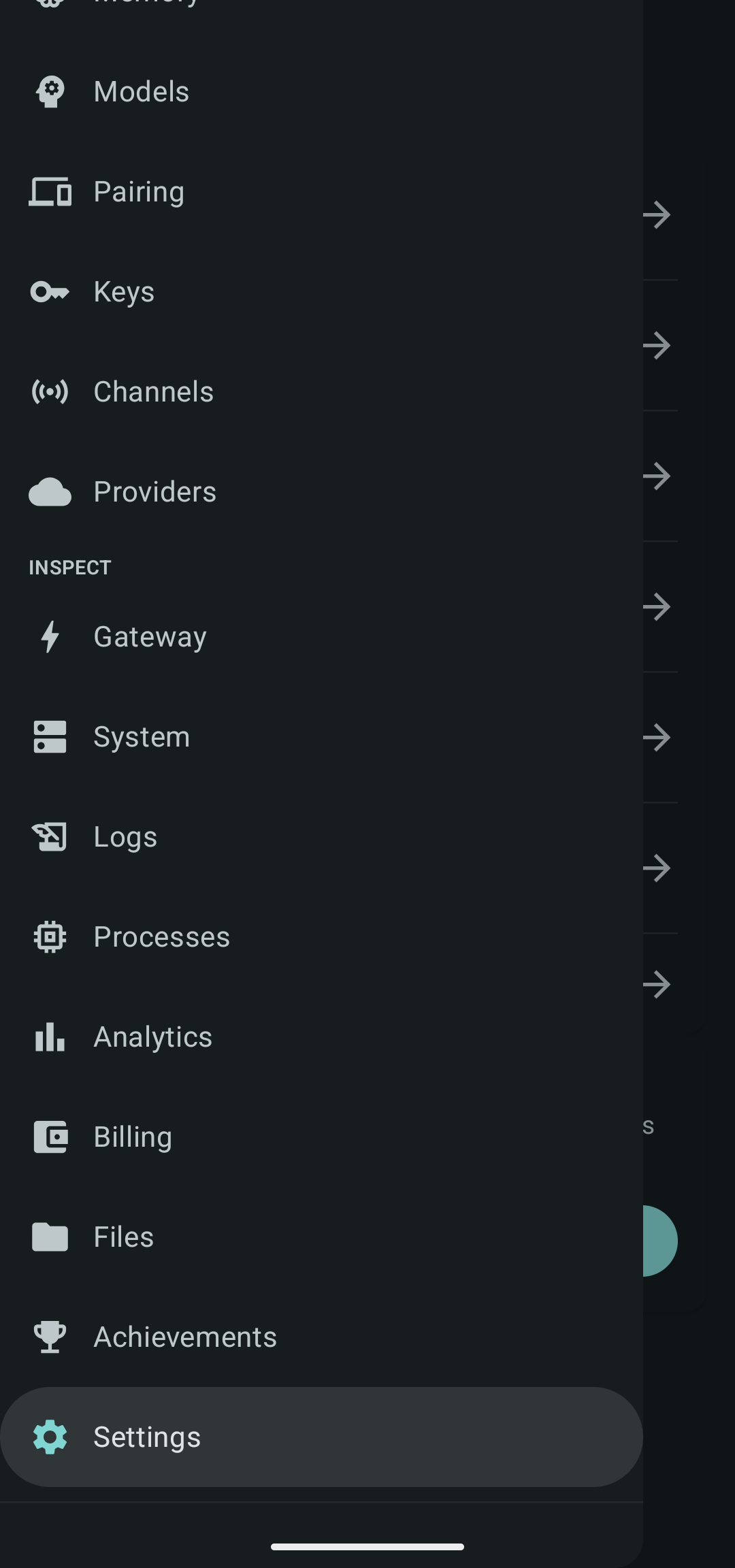 Hermes Mobile secondary navigation