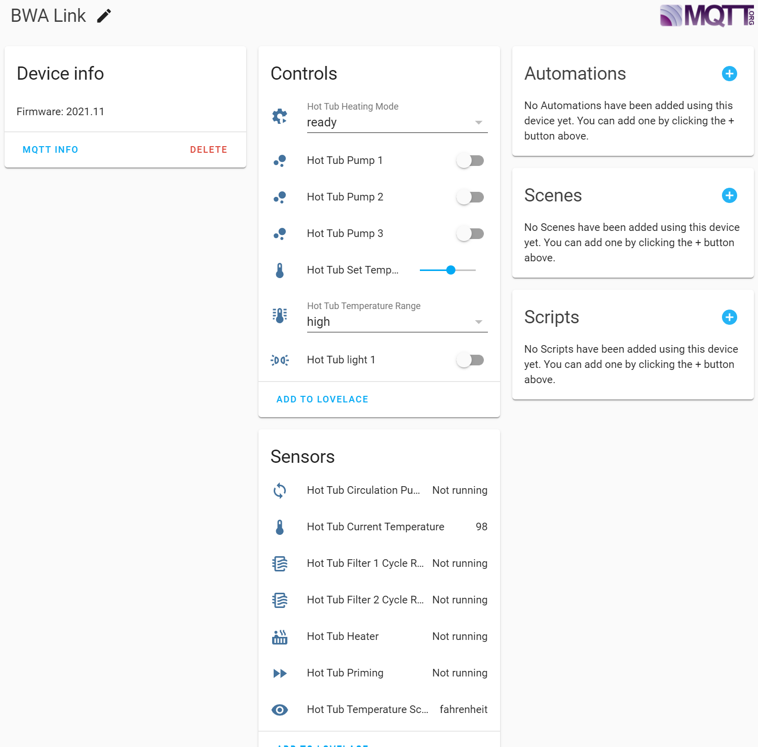 BWA Link Device in Home Assistant