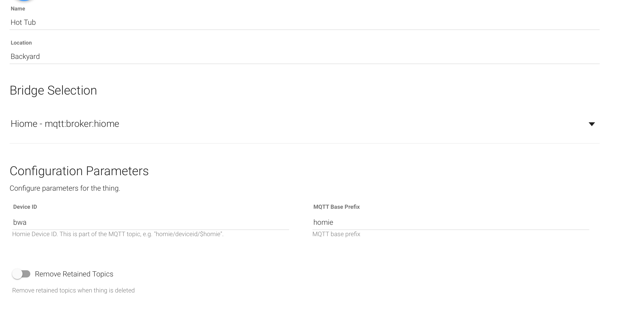 OpenHAB MQTT Homie Thing Configuration