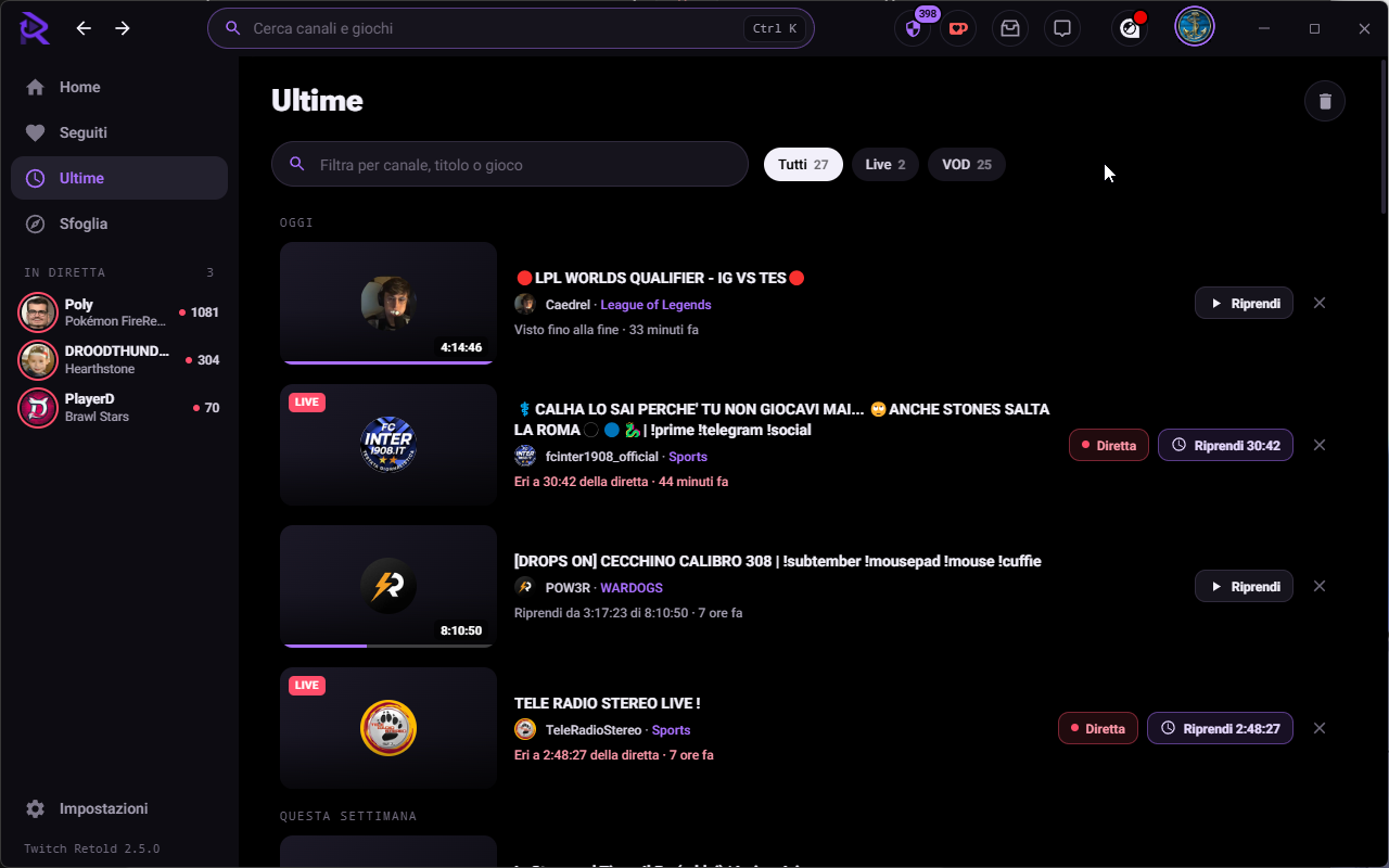 Recent: Lives & VODs