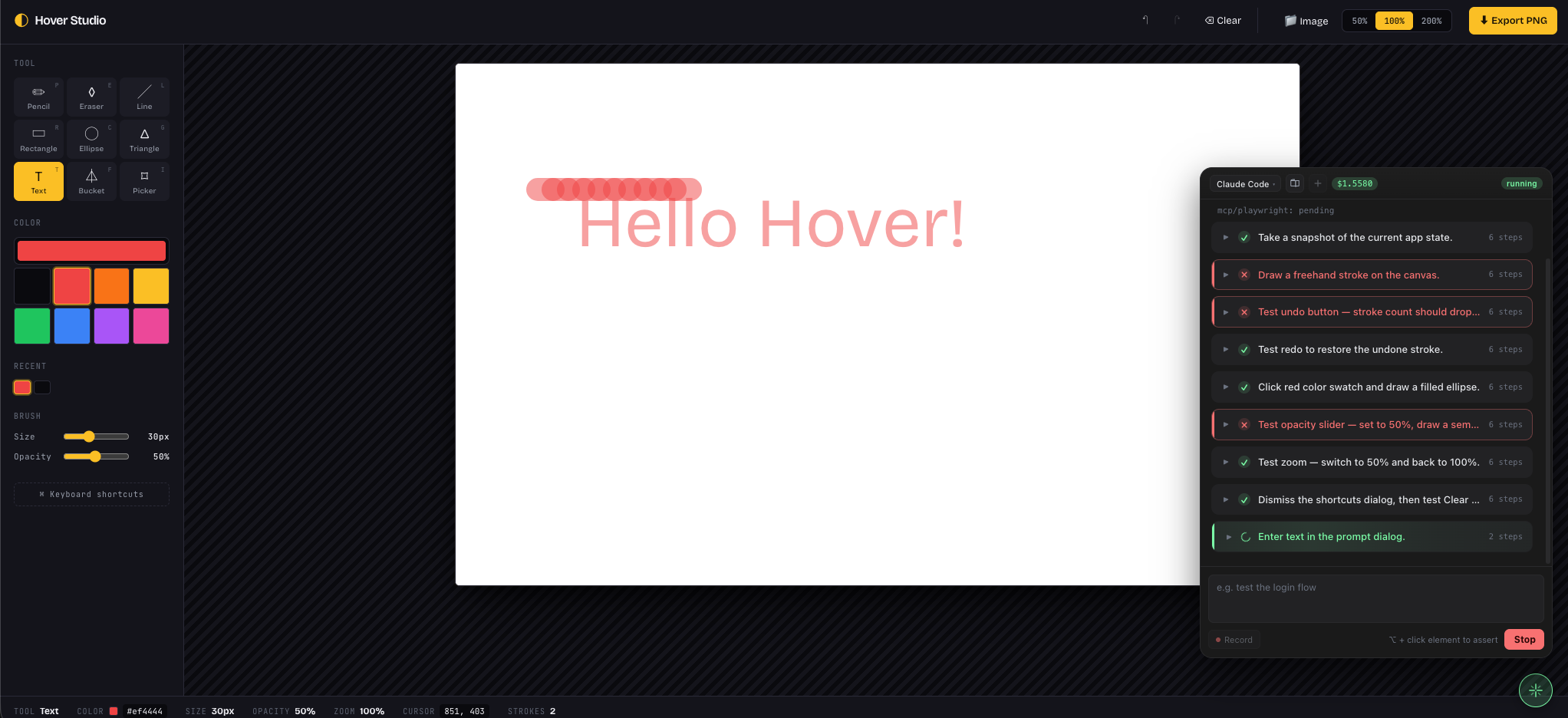 04 · canvas-paint — DOM toolbar amid canvas pixels
