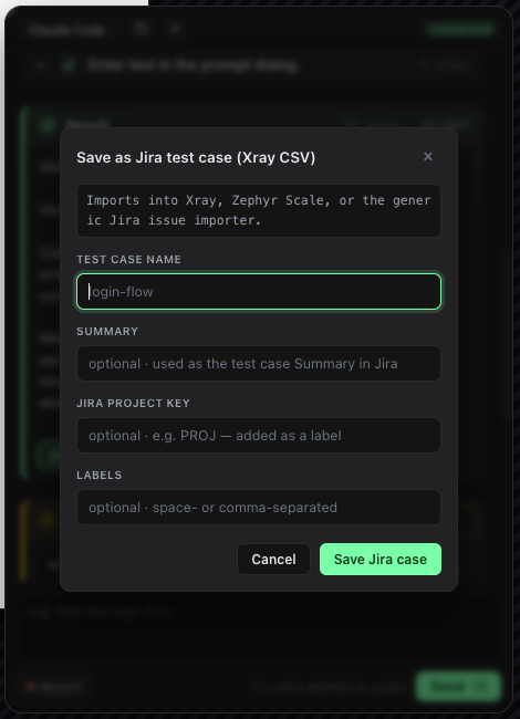 Save as Jira case modal