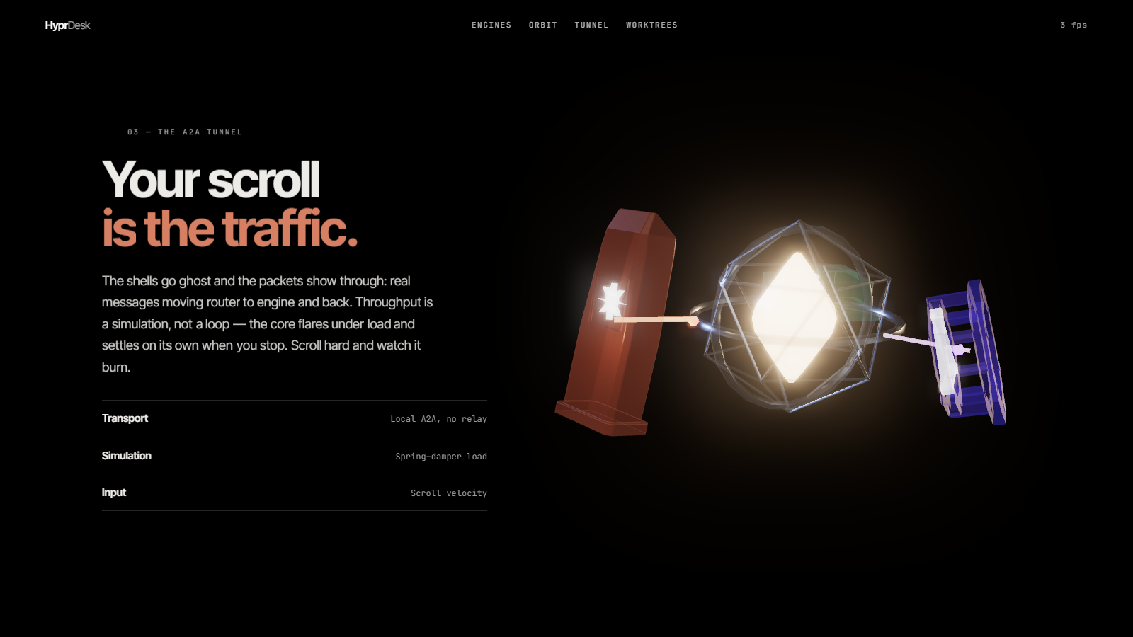 The A2A tunnel scene of the HyprDesk landing page