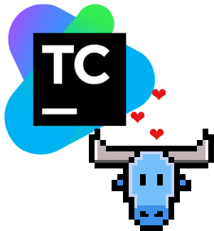 atoum's logo + TeamCity's logo with floating hearts