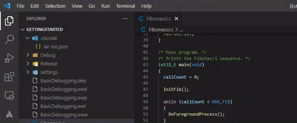 A user clicking 'Run and Debug' and starting a debug session