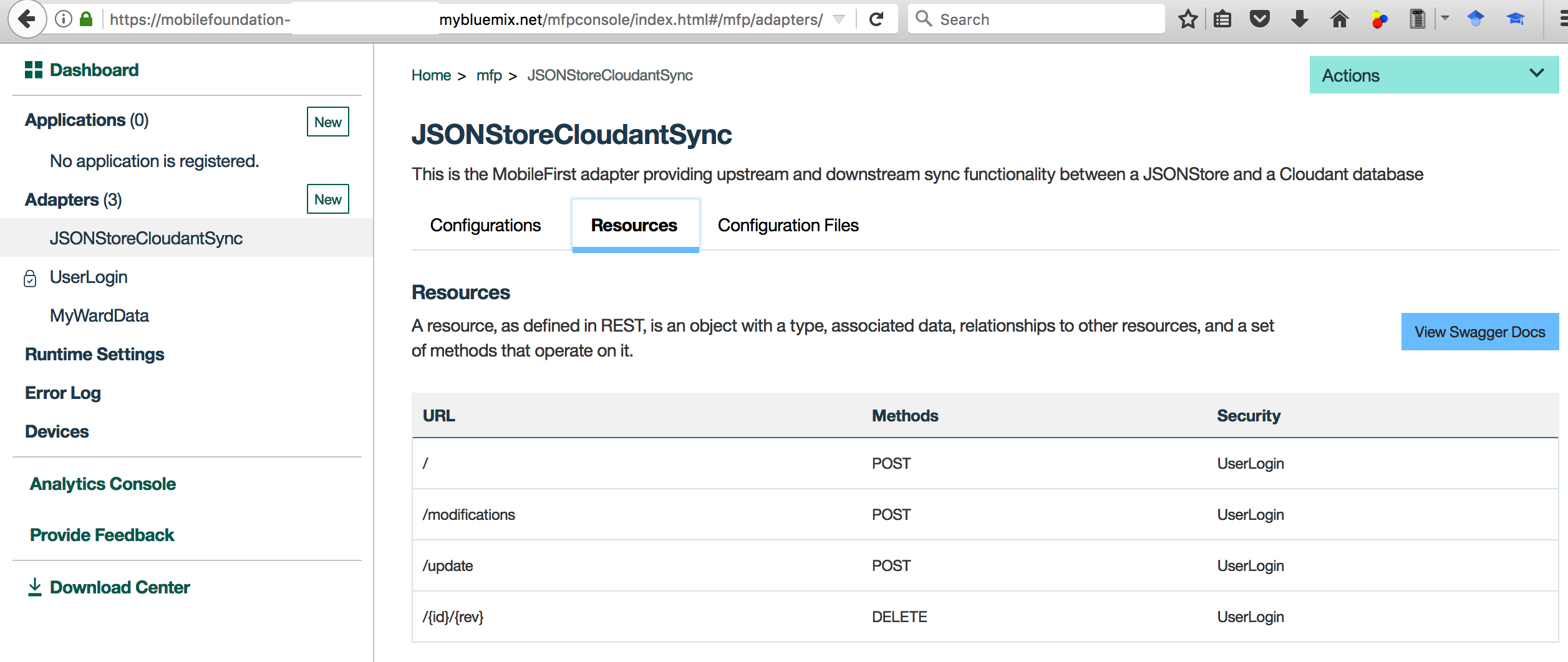 The REST APIs of JSONStoreCloudantSync adapter are protected by UserLogin security scope