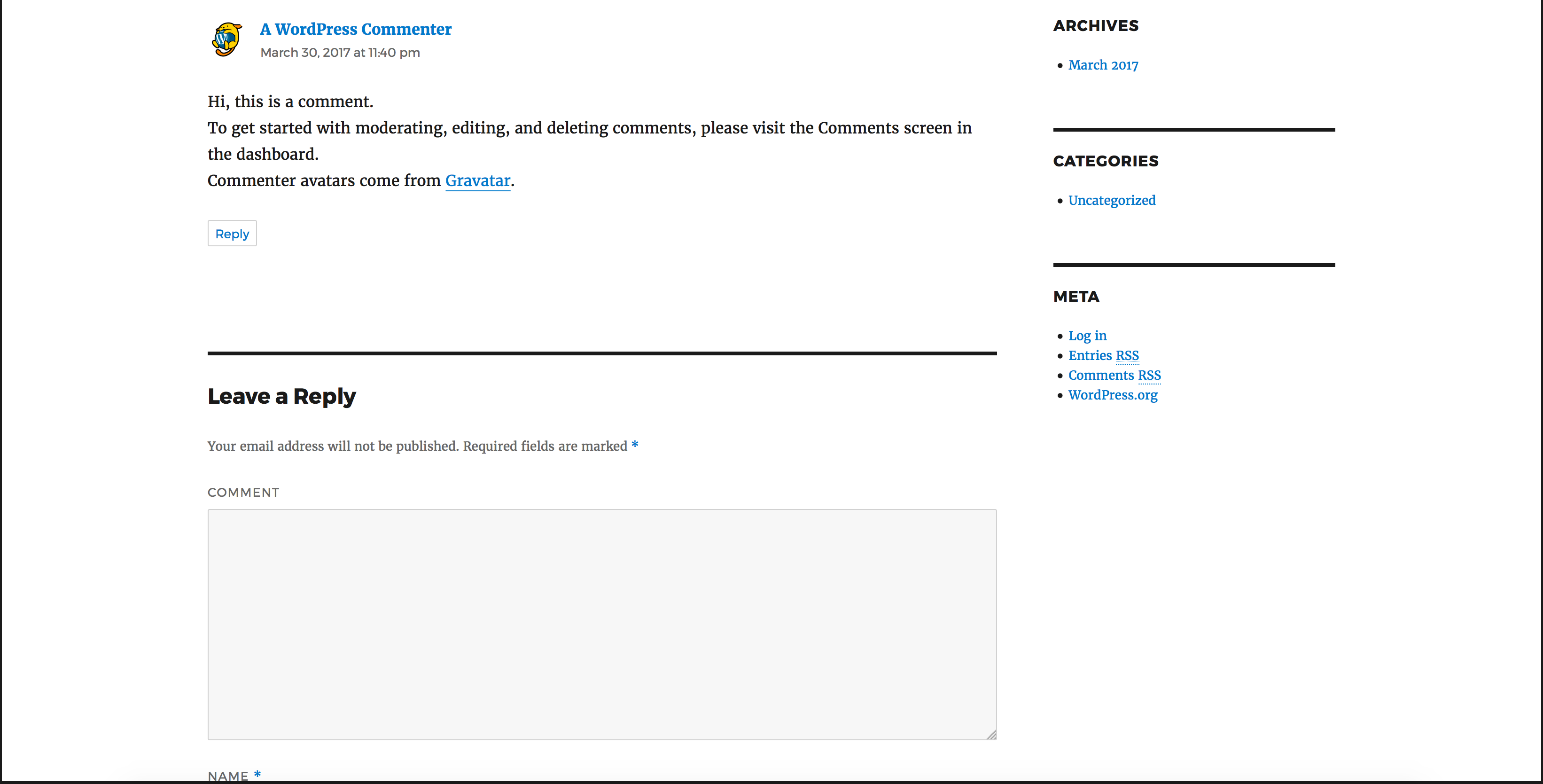 wordpress comment Page