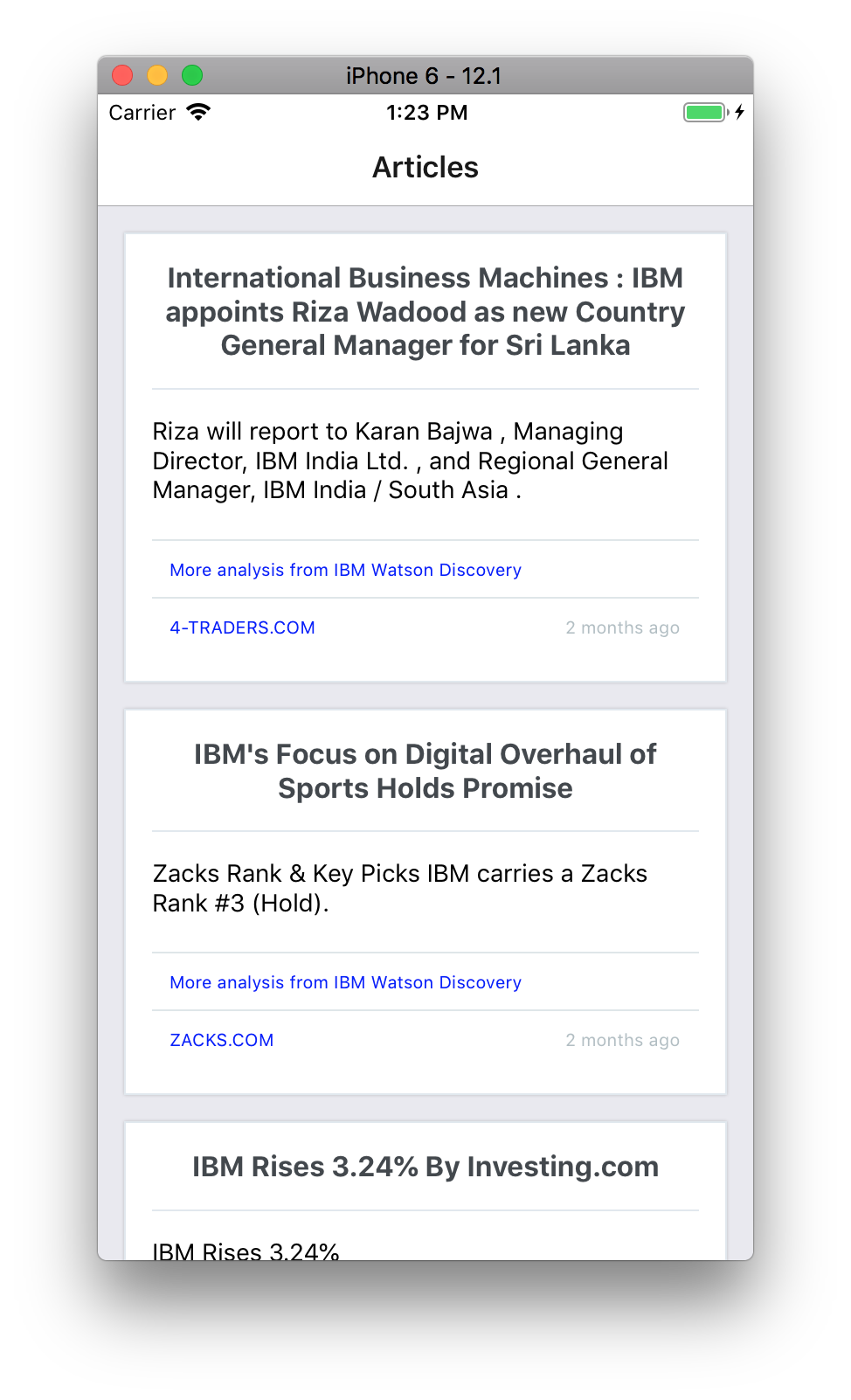 Cross-platform React Native news app using IBM Watson Discovery