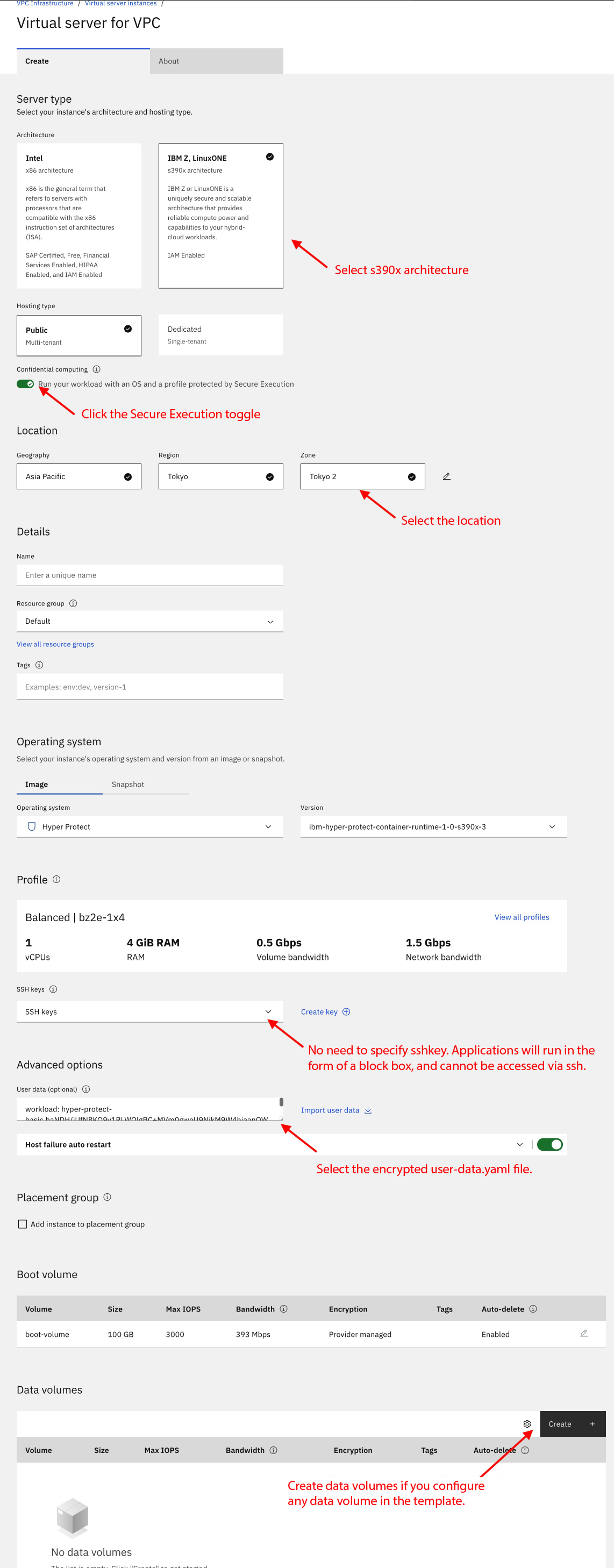 Creating an HPVS for VPC instance