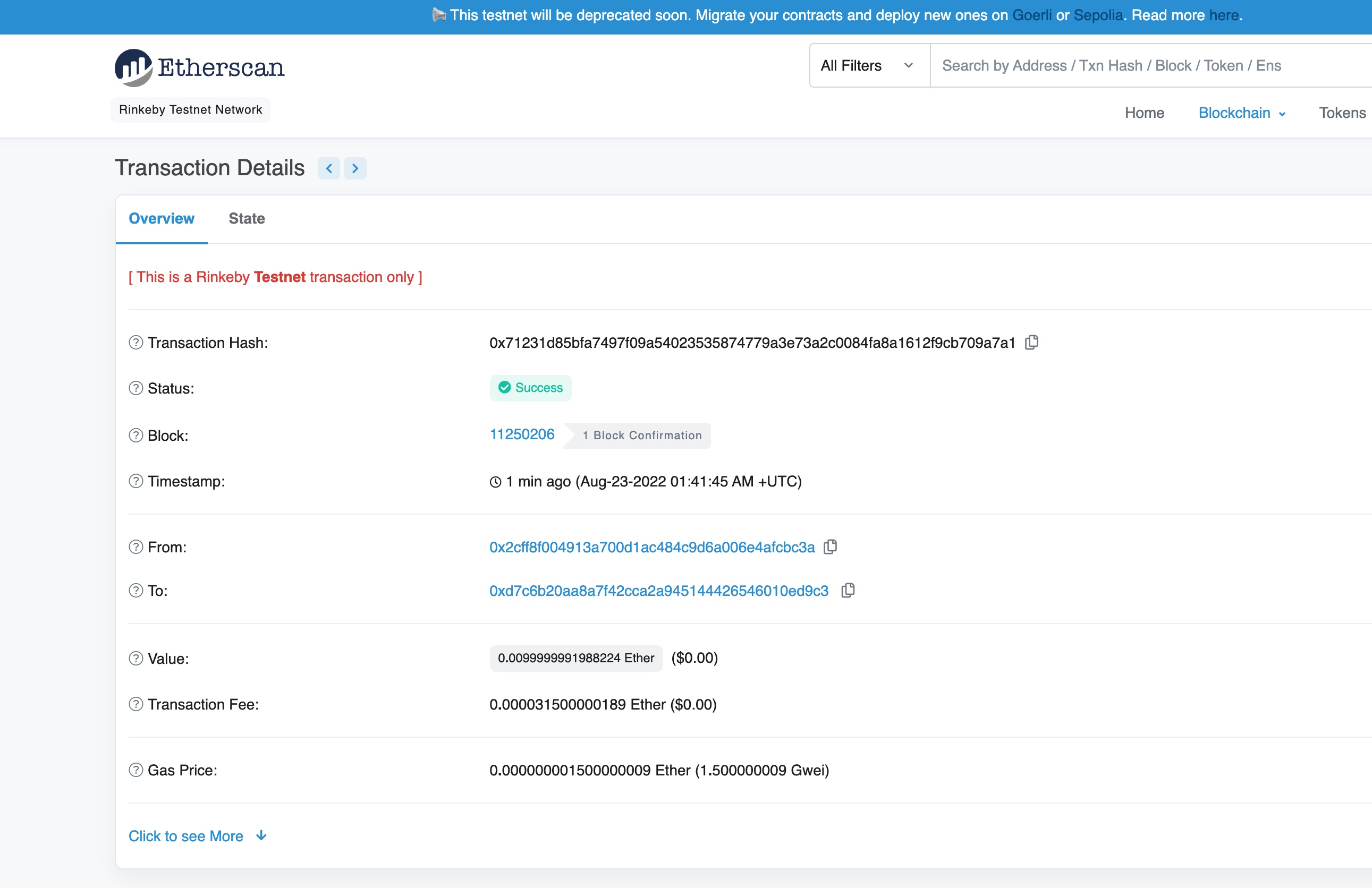 View transaction results in Ehterscan