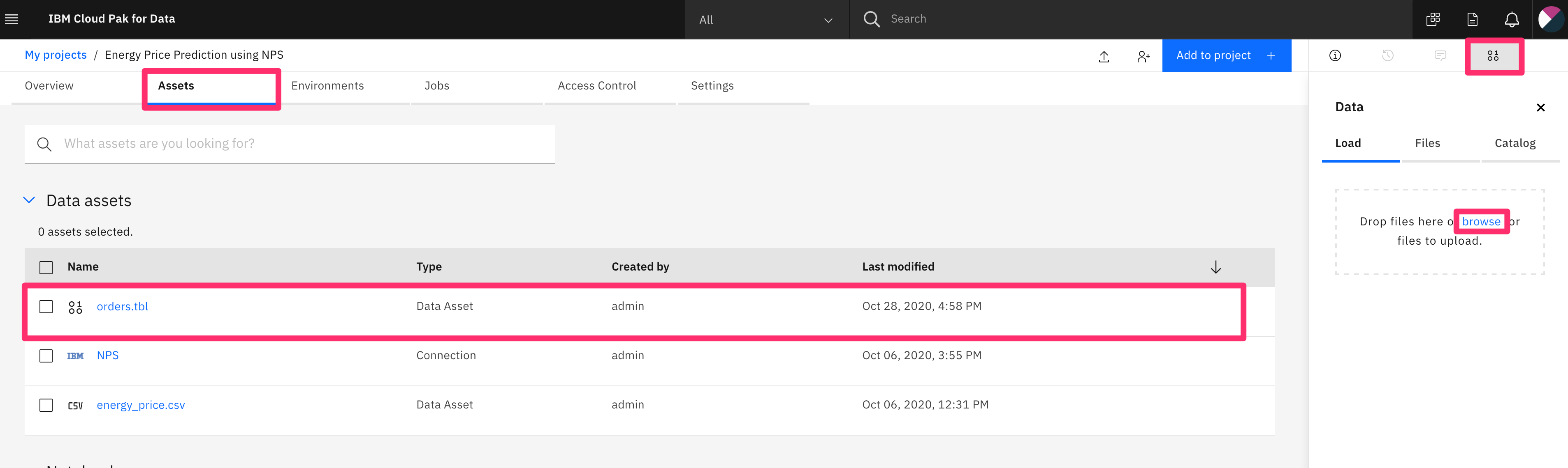 Upload data assets