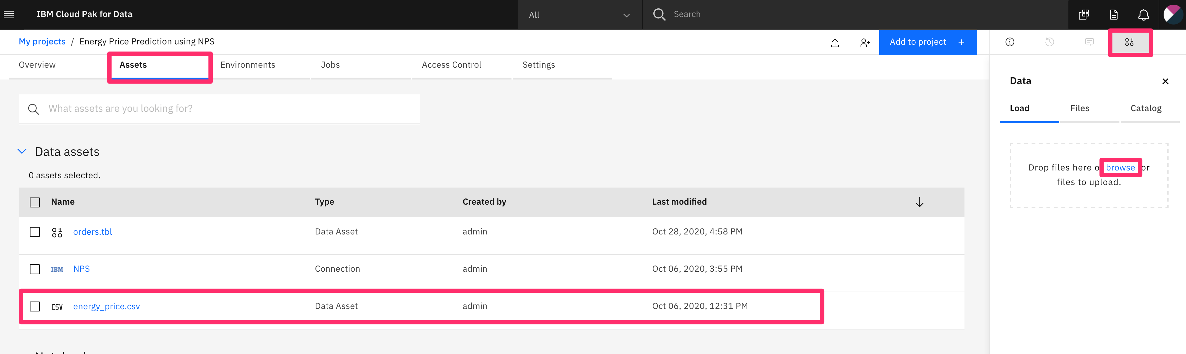 Upload data assets