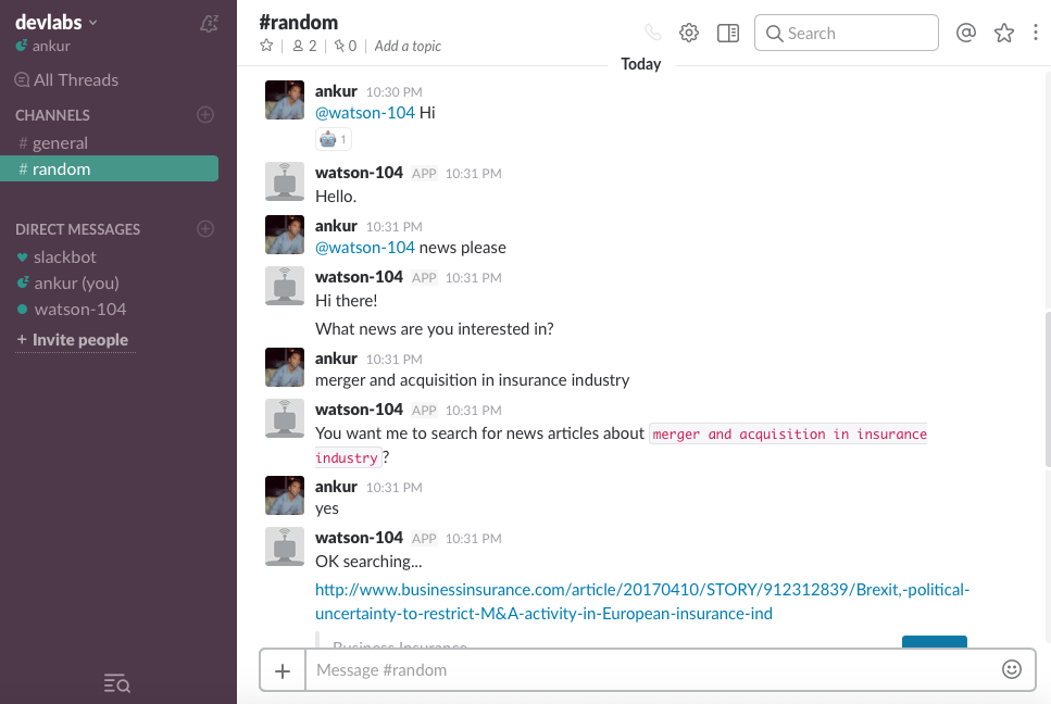 Chatting with Slackbot