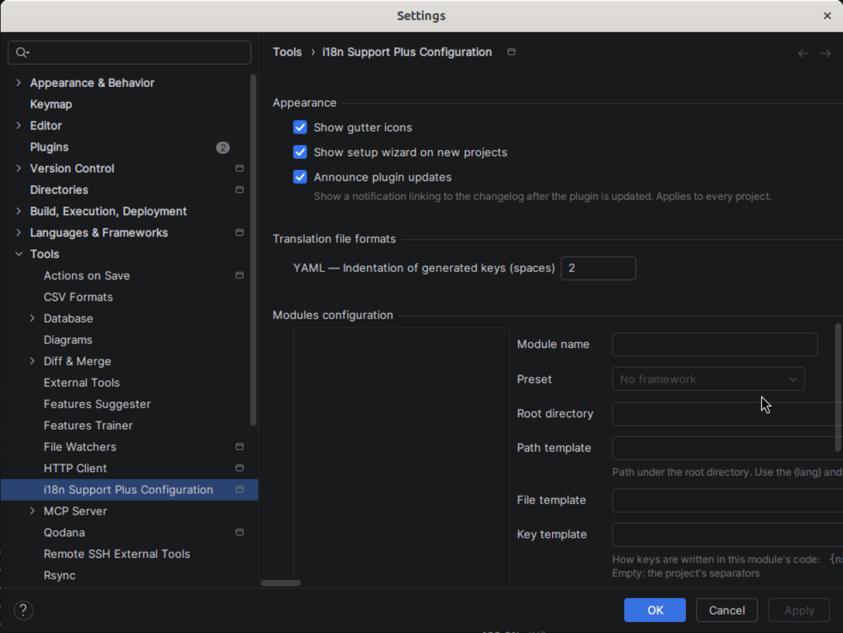 Settings — modules